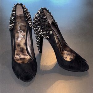 Sam Edelman Black Peep-Toe Studded Heels